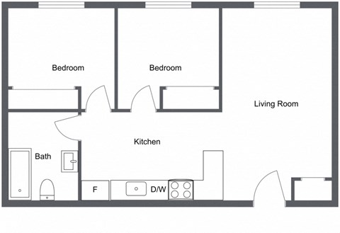 Floor plan for 2 beds, 1 bath, 685 sqft